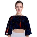 Architecture City Pixel Art Tie Back Butterfly Sleeve Chiffon Top