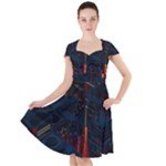 Architecture City Pixel Art Cap Sleeve Midi Dress