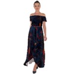 Architecture City Pixel Art Off Shoulder Open Front Chiffon Dress