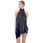 Architecture City Pixel Art Halter Asymmetric Satin Top