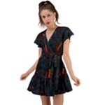 Architecture City Pixel Art Flutter Sleeve Wrap Dress