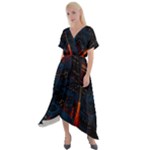 Architecture City Pixel Art Cross Front Sharkbite Hem Maxi Dress