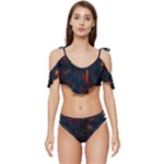Architecture City Pixel Art Ruffle Edge Tie Up Bikini Set	