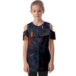 Architecture City Pixel Art Fold Over Open Sleeve Top