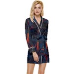 Architecture City Pixel Art Long Sleeve Satin Robe