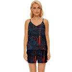 Architecture City Pixel Art V-Neck Satin Pajamas Set