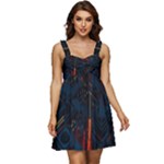Architecture City Pixel Art Ruffle Strap Babydoll Chiffon Dress