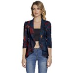 Architecture City Pixel Art Women s 3/4 Sleeve Ruffle Edge Open Front Jacket