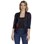 Architecture City Pixel Art Women s Draped Front 3/4 Sleeve Shawl Collar Jacket