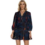 Architecture City Pixel Art V-Neck Placket Mini Dress