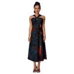 Architecture City Pixel Art Sleeveless Cross Front Cocktail Midi Chiffon Dress