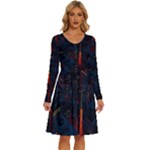 Architecture City Pixel Art Long Sleeve Dress With Pocket