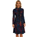 Architecture City Pixel Art Long Sleeve Shirt Collar A-Line Dress