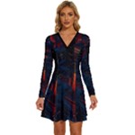 Architecture City Pixel Art Long Sleeve Deep V Mini Dress 