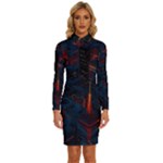 Architecture City Pixel Art Long Sleeve Shirt Collar Bodycon Dress