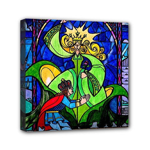 Beauty And The Beast Stained Glass Rose Mini Canvas 6  x 6  (Stretched) from ArtsNow.com