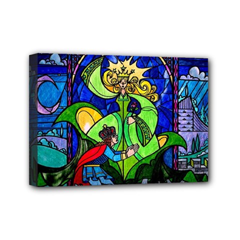 Beauty And The Beast Stained Glass Rose Mini Canvas 7  x 5  (Stretched) from ArtsNow.com