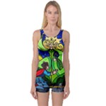 Beauty And The Beast Stained Glass Rose One Piece Boyleg Swimsuit