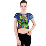 Beauty And The Beast Stained Glass Rose Crew Neck Crop Top