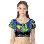Beauty And The Beast Stained Glass Rose Short Sleeve Crop Top