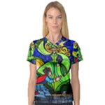 Beauty And The Beast Stained Glass Rose V-Neck Sport Mesh T-Shirt