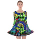 Beauty And The Beast Stained Glass Rose Long Sleeve Skater Dress