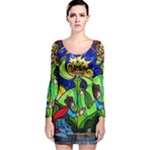 Beauty And The Beast Stained Glass Rose Long Sleeve Velvet Bodycon Dress