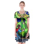 Beauty And The Beast Stained Glass Rose Short Sleeve V-neck Flare Dress
