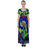 Beauty And The Beast Stained Glass Rose High Waist Short Sleeve Maxi Dress
