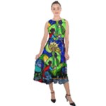 Beauty And The Beast Stained Glass Rose Midi Tie-Back Chiffon Dress
