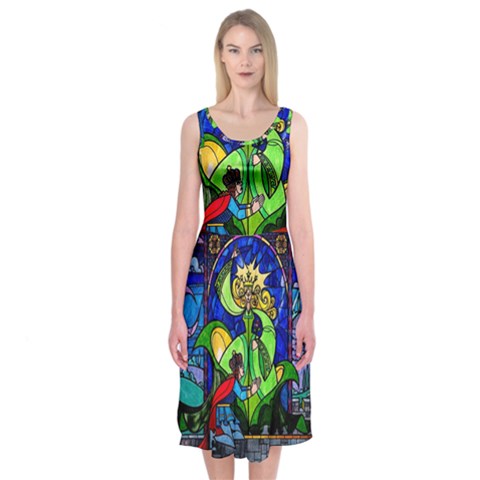 Beauty And The Beast Stained Glass Rose Midi Sleeveless Dress from ArtsNow.com