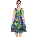 Beauty And The Beast Stained Glass Rose V-Neck Midi Sleeveless Dress 