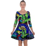 Beauty And The Beast Stained Glass Rose Quarter Sleeve Skater Dress