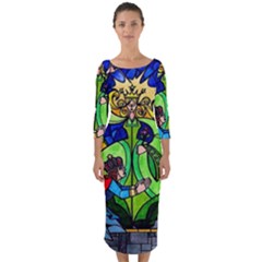 Quarter Sleeve Midi Bodycon Dress 