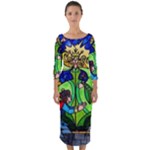 Beauty And The Beast Stained Glass Rose Quarter Sleeve Midi Bodycon Dress