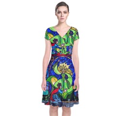 Short Sleeve Front Wrap Dress 