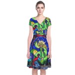 Beauty And The Beast Stained Glass Rose Short Sleeve Front Wrap Dress