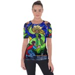 Beauty And The Beast Stained Glass Rose Shoulder Cut Out Short Sleeve Top