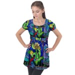 Beauty And The Beast Stained Glass Rose Puff Sleeve Tunic Top