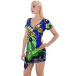 Beauty And The Beast Stained Glass Rose Short Sleeve Asymmetric Mini Dress
