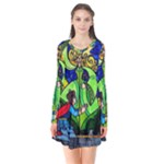 Beauty And The Beast Stained Glass Rose Long Sleeve V-neck Flare Dress