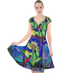Cap Sleeve Front Wrap Midi Dress 