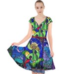 Beauty And The Beast Stained Glass Rose Cap Sleeve Front Wrap Midi Dress