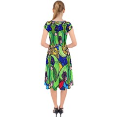 Cap Sleeve Front Wrap Midi Dress 