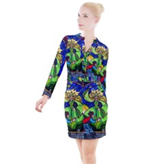 Button Long Sleeve Dress 