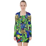 Beauty And The Beast Stained Glass Rose V-neck Bodycon Long Sleeve Dress