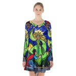 Beauty And The Beast Stained Glass Rose Long Sleeve Velvet V-neck Dress