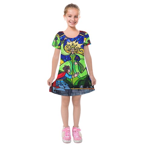Beauty And The Beast Stained Glass Rose Kids  Short Sleeve Velvet Dress from ArtsNow.com
