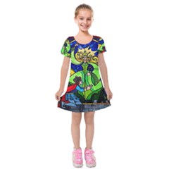 Beauty And The Beast Stained Glass Rose Kids  Short Sleeve Velvet Dress from ArtsNow.com