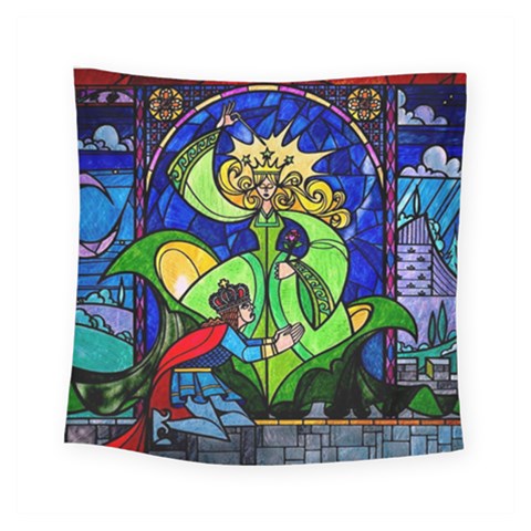 Beauty And The Beast Stained Glass Rose Square Tapestry (Small) from ArtsNow.com